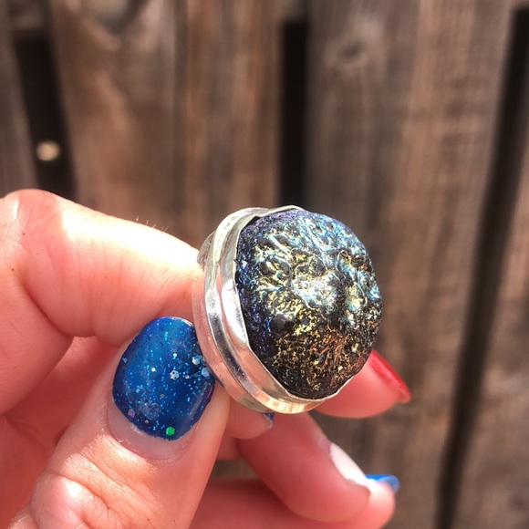 Sterling Silver 925 Handmade Rainbow Druzy Quartz Gemstone Ring Size 7 - Picture 7 of 7